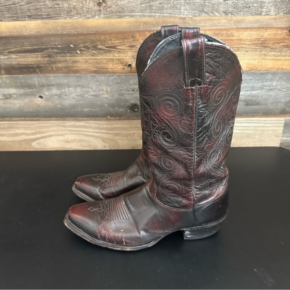 Justin Vintage Cowboy Boots Maroon Burgundy Mens Size 10.5 EE Rodeo Leather - Picture 2 of 12